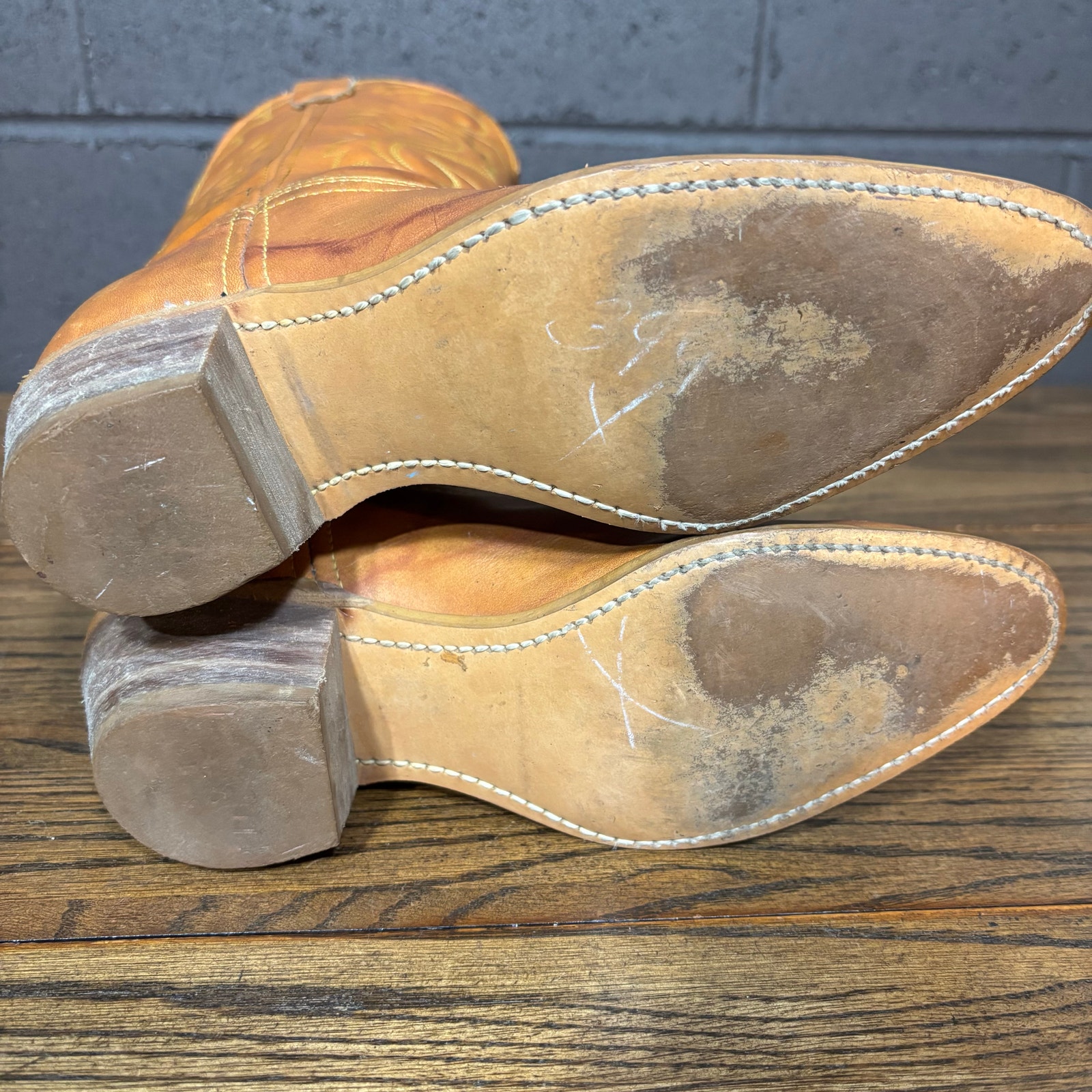 Vintage Rodeo Drive Western Cowboy Boots Women’s 7 Tan Leather Made In Usa — image 6 of 8